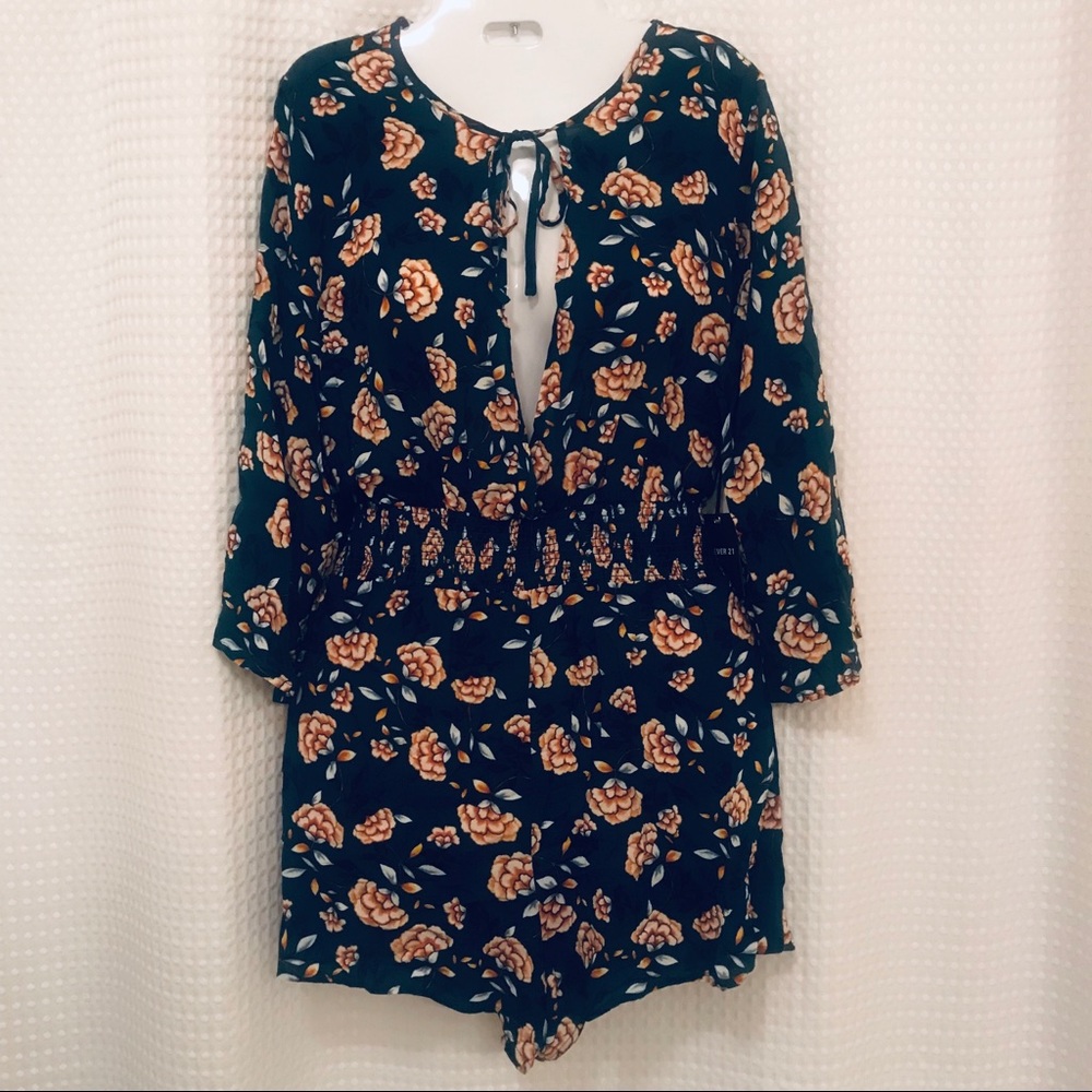 Forever 21 green and orange floral jumpsuit romper